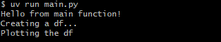 output screenshot when executing uv run main.py